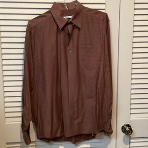 Axis Classic Brown Herringbone Pattern Button-Down Shirt